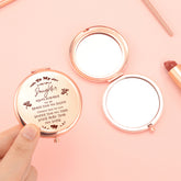 ๐น Elegant 65mm Round Makeup Mirror, Dual-Sided Button Design in Rose Gold. A heartfelt blessing for your daughter engraved. 2x magnification, HD glass, in stock. Perfect for any occasion! โจ๐